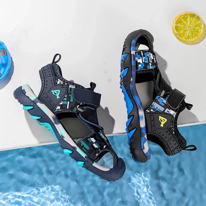 Kids Sandals Boys Breathable Anti-Slip Soft Sole Summer Beach Shoes Outdoor Lightweight Children Sandals with Adjustable Straps