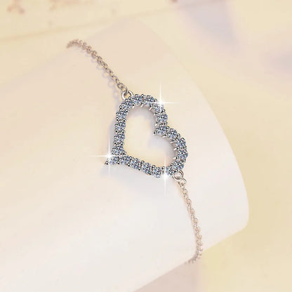 Heart Shape Full D Color Moissanite Link Bracelet Pendant for Women Girls S925 Silver Lab Diamond Chain Bracelets Earrings