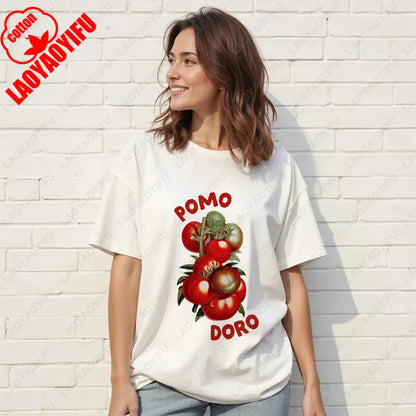 Vintage Italian Tomato Cotton Graphic Tshirt Summer Shirt Women Top Italy Vacation Aesthetic Tomato Girl Market Style