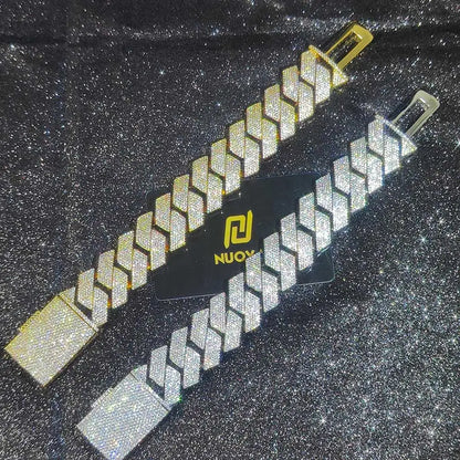 Mens Cuban Link Chain Bracelet Gold Plated Bling Miami Cuban Prong Set Diamond Bracelet for Men 25MM Iced Out Hip Hop Jewelry ﻿
