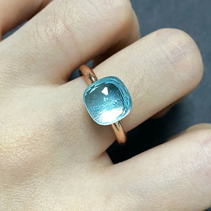 Stylish Purple Crystal Rose Gold Plated Candy Ring 30 Colors Simple Candy Color Jewelry Gift for Women Valentine's Day