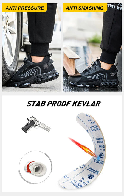 Rotating Button Work Safety Shoes for Men protection Safety Work Shoes Anti Puncture Work Sneakers Anti-smash Steel Toe Boots