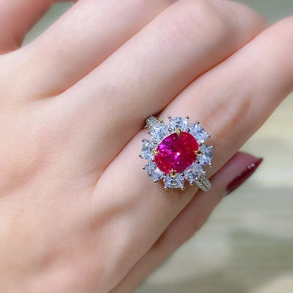 High Definition 3-carat Genuine Pigeon Blood Ruby Ring Women's Jewelry Set 925 Pure Silver Gold Plated Versatile for Daily Use