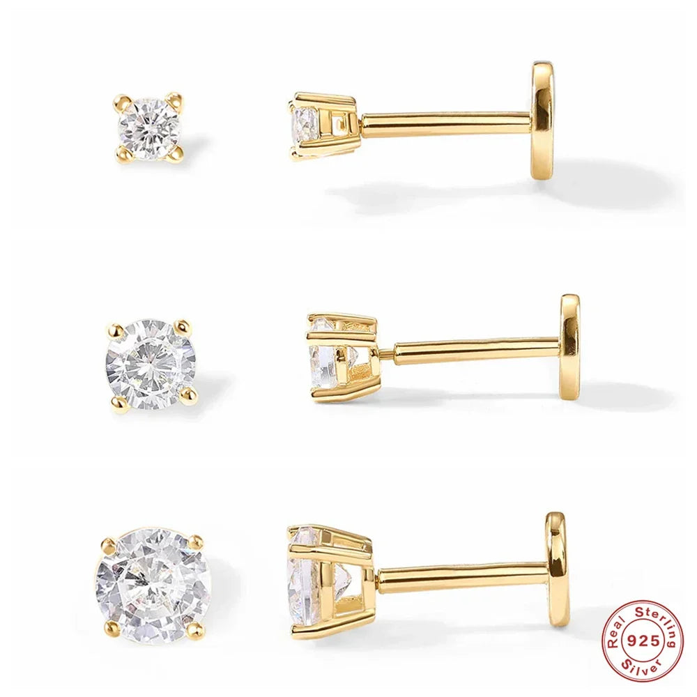 1Piece 925 Sterling Silver Labret Lip Ring Zircon Ear Studs Earrings For Women 2/3/4mm Tragus Cartilage Piercing Jewelry