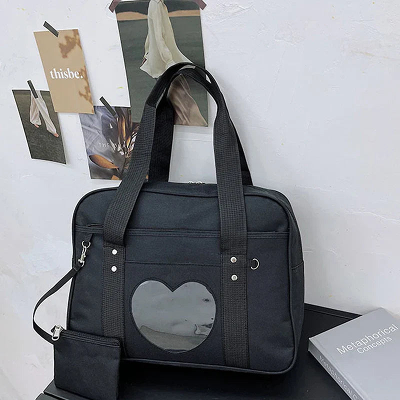 Japanese Lolita Heart JK School Uniform Bags Fashion Women Oxford  Women Student PU Handbag Cosplay Anime Shoulder Bag