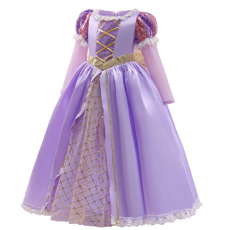 Girls Rapunzel Dress Kids Tangled Disguise Carnival Girl Princess Costume Birthday Party Gown Outfit Clothes 2-10 Years