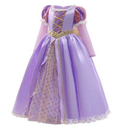 Girls Rapunzel Dress Kids Tangled Disguise Carnival Girl Princess Costume Birthday Party Gown Outfit Clothes 2-10 Years