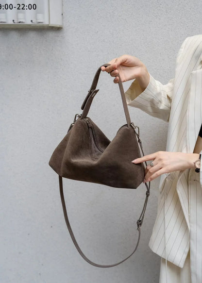 Genuine Leather Fashion Autumn Winter Boston Tote Soft Matte Suede Cow Leather Women's Handbag Shoulder Crossbody Bag For Women