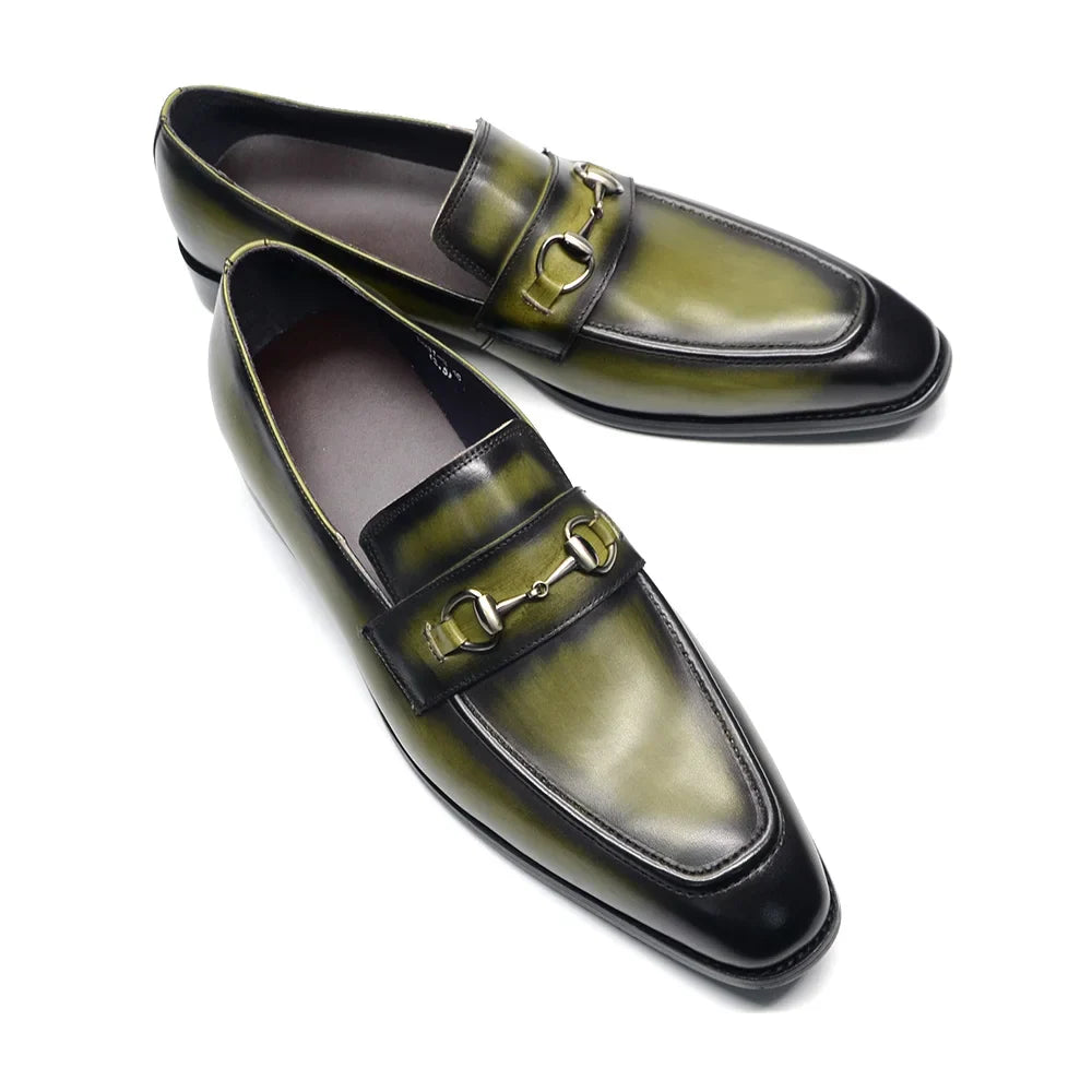 European Classic Mens Wedding Dress Shoes Genuine Leather Horsebit Loafer Shoes Green Casual Business Party Formal Shoes for Men