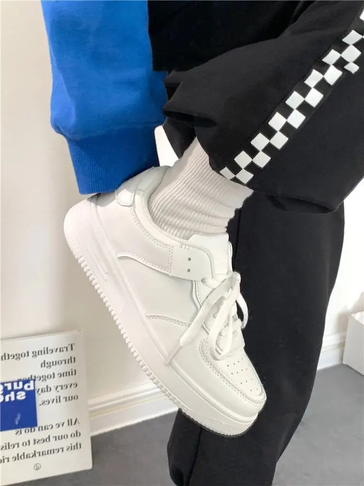 All Season Student Casual White Shoes Children Solid Color Sneaker Kids Soft Soled Versatile Casual Board Shoes Front Lacing