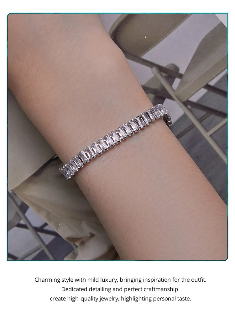 Authentic Shining Square Zircon Bracelet Plated Platinum for Women Gift Exquisite Fashion Jewelry YIB055