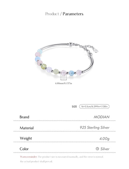 925 Sterling Silver Colorful Beads Crystal Charms Bracelet Fashion New Luxury Bangle Chain For Women Party Jewelry