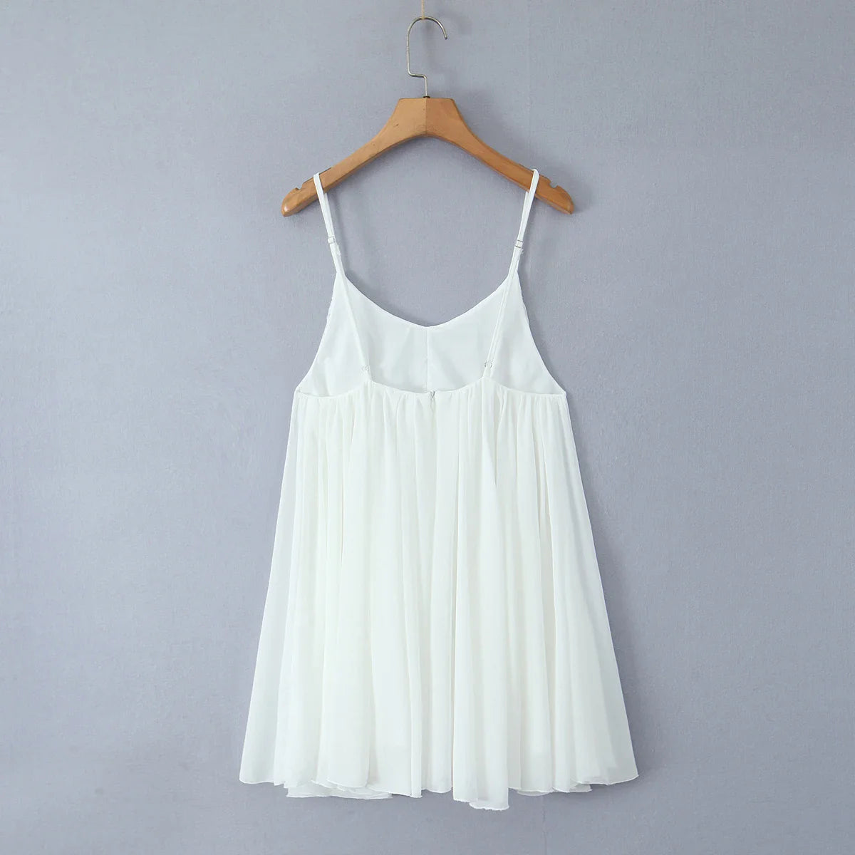 Women White  Big Backless Sling Dress O neck Back Zipper Loose Swing Mini Short Dresses Holiday Robe