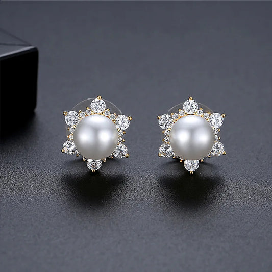 2026 Fashion Jewelry Silver Plated  Crystal Pearl Stud Earrings