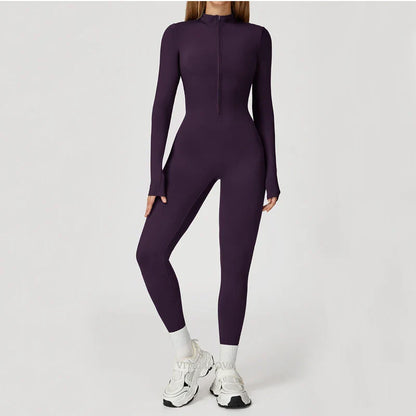 VITALINOVO Women Fleece Lined Workout Jumpsuits Long Sleeve Zip Up Yoga Romper Winter Warm Thermal One Piece Bodycon Bottom Pant