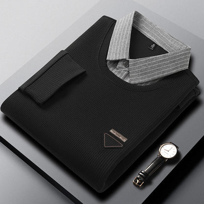 High Quality Men's Polo Shirt Contrast Color Lapel Long Sleeve T-Shirt Autumn New Exquisite Print Top Casual Business Menswear
