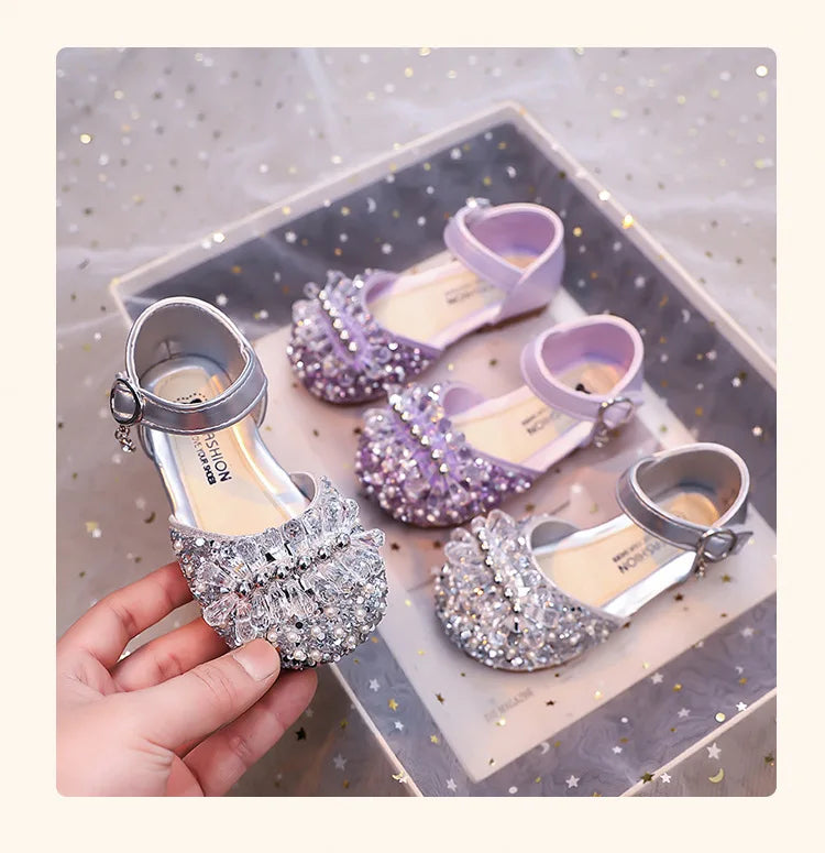 Princess Girls Party Shoes Children Sandals Gorgeous Rhinestone Low Heels Shoes Girl Sandals mary janes Dress Shoes Child I06106