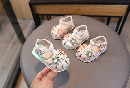 Girls Summer Fashion Light Hollow Breathable Sandals Toe Anti Kick Children Princess Shoes Toddler Toe Flower Toddler Shoes