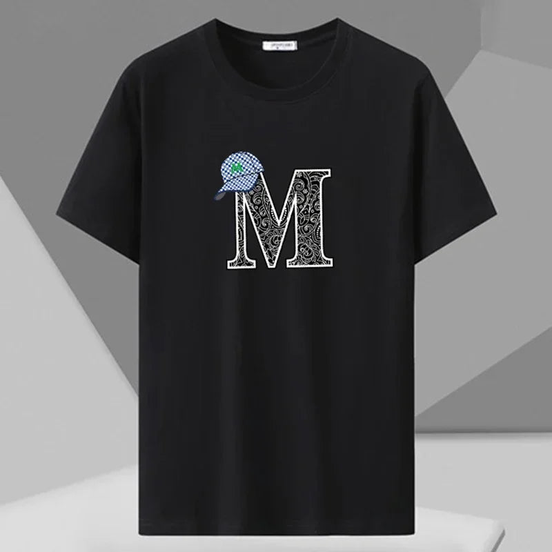 Men's Printed T-shirt Plus Size Black Tops 110-180kg 5XL 6XL 7XL 100% Cotton Loose Oversized Tees Big Size Men Clothing 티셔츠