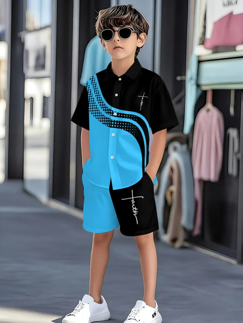 Boys Clothes Casual Colorblock Short Sleeve Shirt + Shorts Kids' Sets and Outfits Outdoor Quick Drying Shirt Casual Children Top