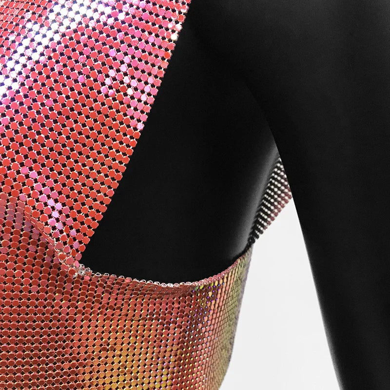 Sexy Metal Sequin Tank Top For Women y2k Summer Beach Backless Crop Top Rave Festival Club Outfits Camisole