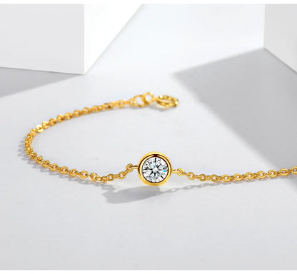1/2CT Bezel Set Pear Oval Cut Moissanite Solitaire Link Bracelet Women S925 Silver Dainty Diamond Bridal Wrist Chain Gift