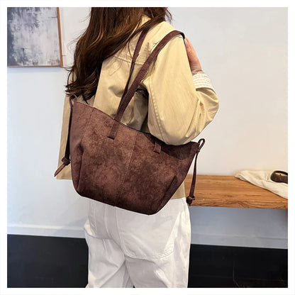 2025 Hot Sale Autumn Soft Women's Handbags Faux Suede Solid Color Large Capacity Shoulder Bag Casual Versatile Ladies Bags