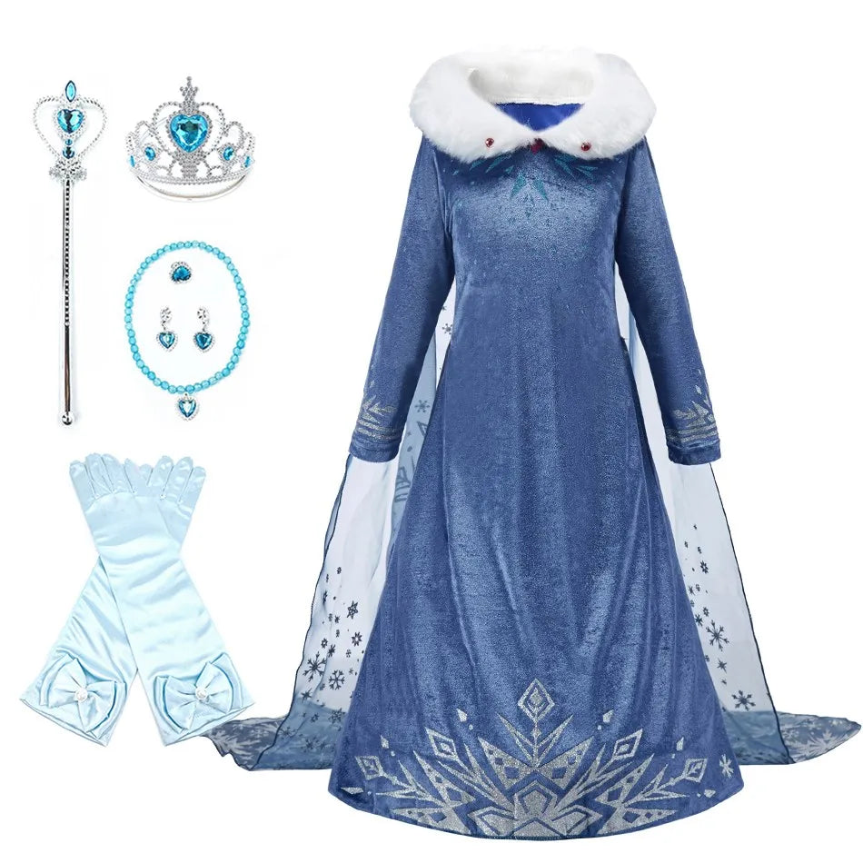 Children Snow Queen Princess Dress Winter Girl Elsa Costume Carnival Birthday Holiday Party Dress Kids New Outfit Clothes 2025