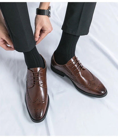 High Quality Height Increase Oxford Dress Shoes Men Genuine Cow Leather Suit Shoes Lift Brogues Wedding Formal Elevator Shoes