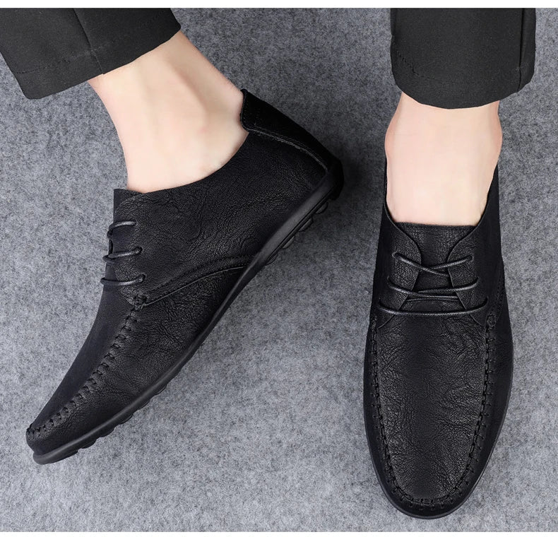 Men's leather shoes soft soles four seasons plus size casual leather shoes fashion trendy youth party Versatile driving shoes