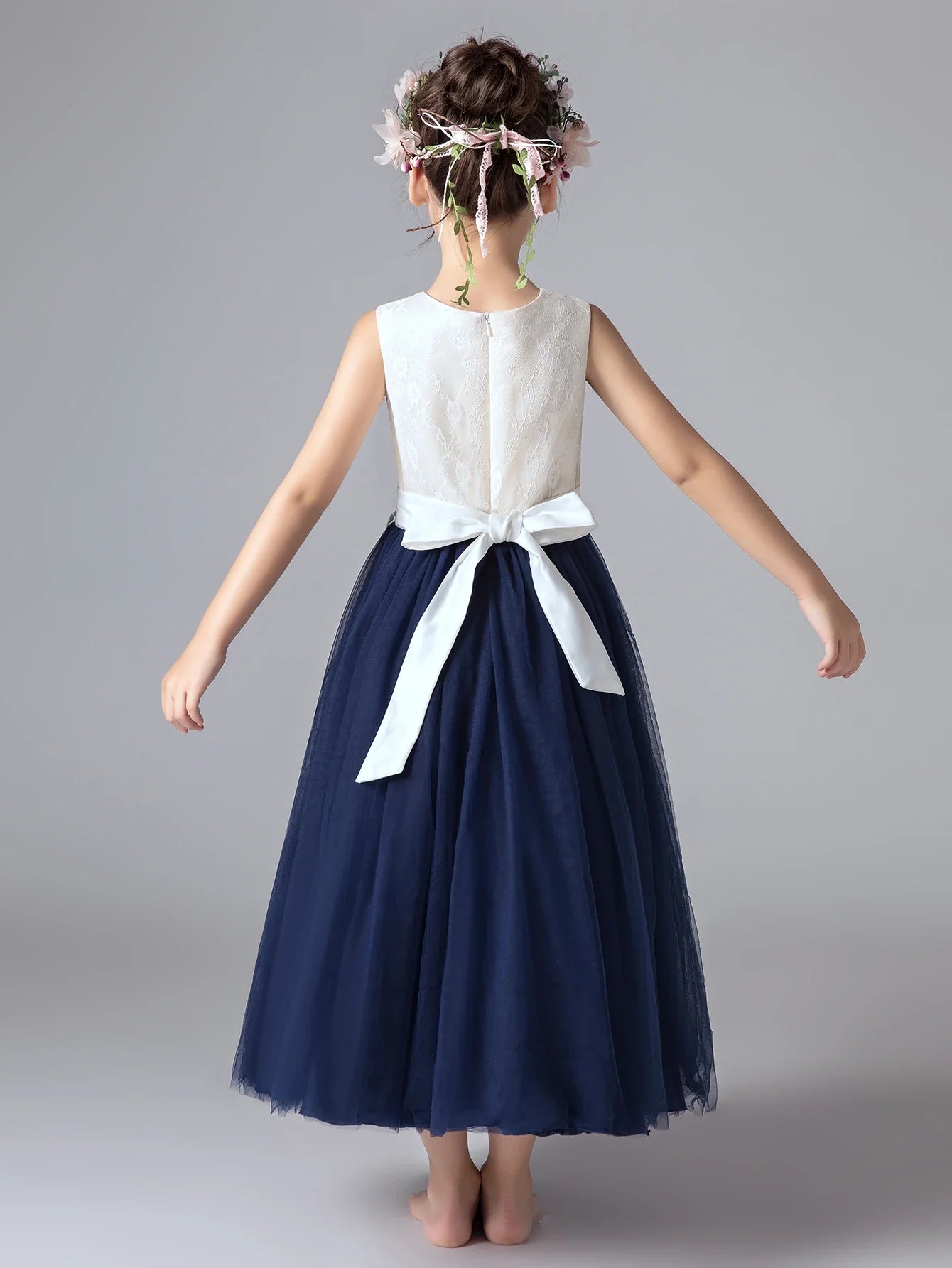 Flower Girl Dresses for 6 Year Olds Navy Blue Young Girl Dresses Ankle-Length Ball Gown