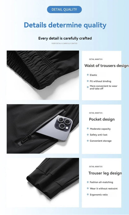 Summer Ice Silk Men Quick Drying Breathable Casual Pants Comfortable Loose Large Size High Elastic Outdoor Running Sports Pants