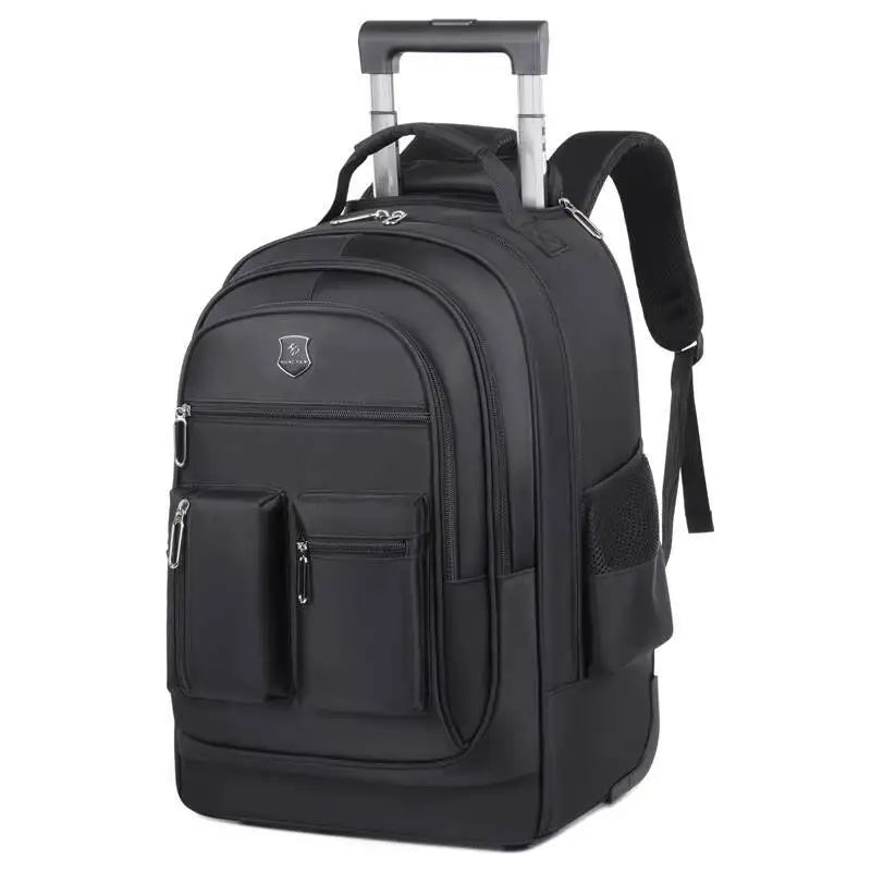 Large Capacity Travel Backpack With Wheels Hidden Pull Rod Waterproof Carry On Luggage Weekend Travel Bag For Men Business Trip