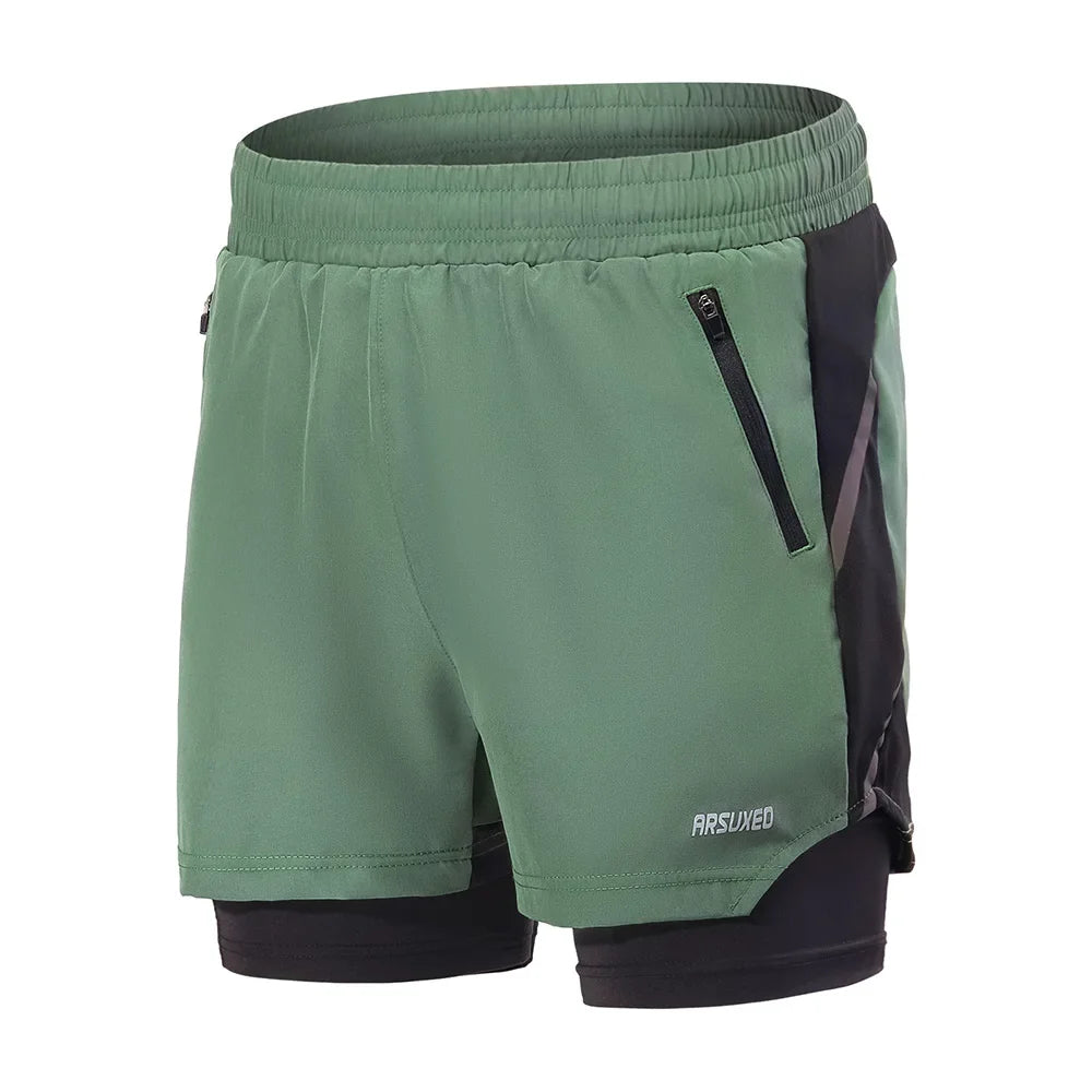 Men's 7" Running Shorts 2 in 1 Quick Dry Athletic Training Exercise Jogging