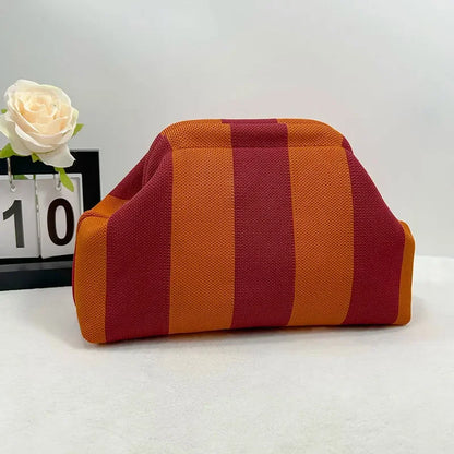Knitted Striped Handbag Summer Beach Clutch Bags for Women Crochet Handbags Purses Knitting Dumpling Ruched Cosmetics Storage
