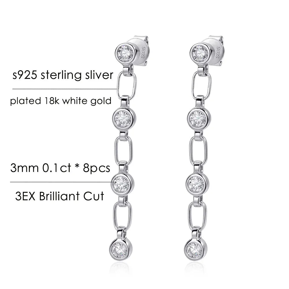 3mm Moissanite Earrings for Women Wedding Round Brilliant Cut Moissanite Stud Solid s925 Silver Dainty Tassel Earring