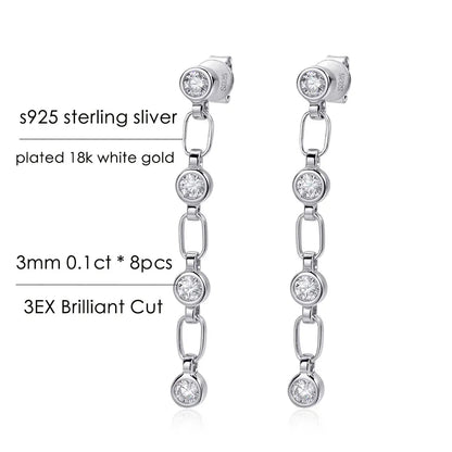 3mm Moissanite Earrings for Women Wedding Round Brilliant Cut Moissanite Stud Solid s925 Silver Dainty Tassel Earring