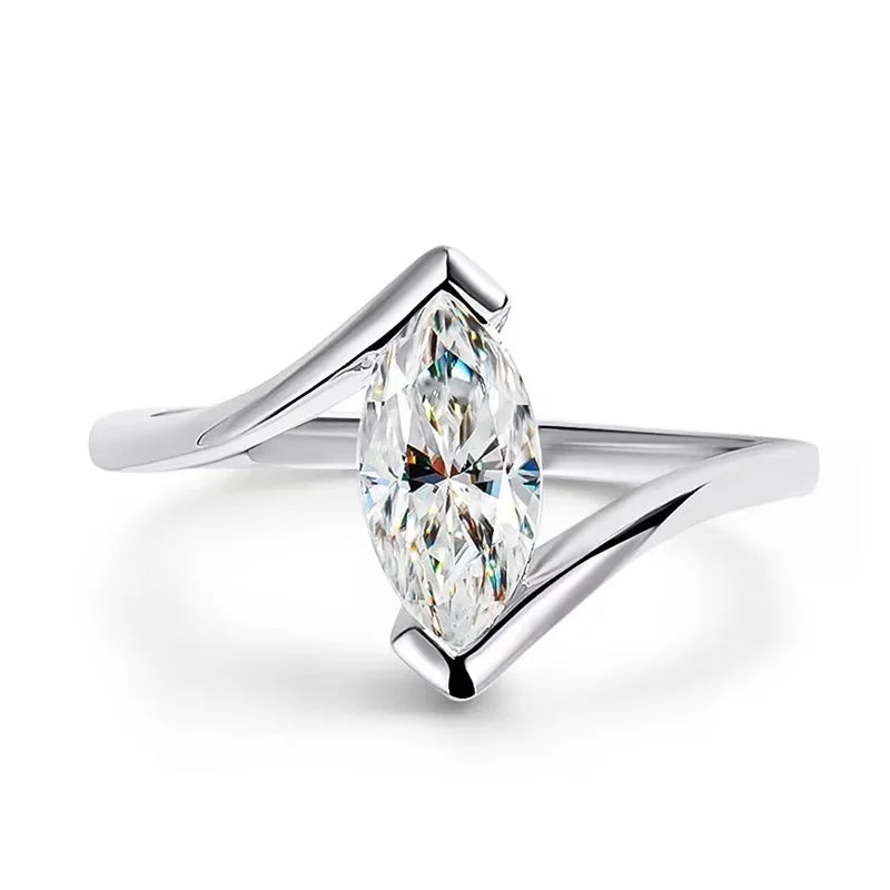 18K Plated 1CT Marquise Cut Moissanite Solitaire Ring for Women 100% 925 Sterling Silver Lab Diamond Weddind Band Bride