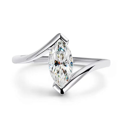 18K Plated 1CT Marquise Cut Moissanite Solitaire Ring for Women 100% 925 Sterling Silver Lab Diamond Weddind Band Bride