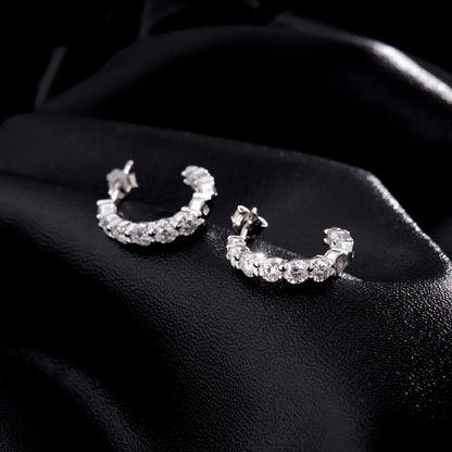 D Color C Shape Moissanite Earrings 925 Sterling Silver Charming Dazzling Hoop Earrings For Women Wedding Fine Jewelry