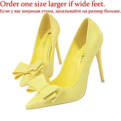 Female New Elegant 10.5cm High Heels Pumps Lady Sky Blue Butterfly Knot Design Princess Shoes Women Glam Pointed Toe Shoes