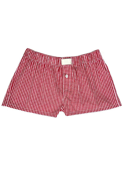 Women’s Y2K Retro Cleanfit Plaid Print Elastic Low Waist Button Front Aesthetic Loungewear Loose Shorts Boxers Streetwear