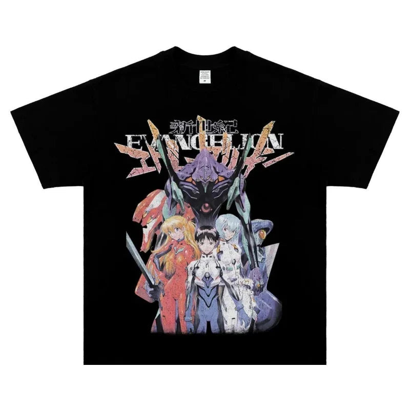 Cotton New Century Gospel Warrior EVA Vintage Anime Printed T-Shirt Short Sleeve Men's and Women's Streetwear