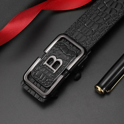 Men's Belt B-Type Belt Toothless Inner Wear Automatic Buckle Belt PU Men's Style Simple Business