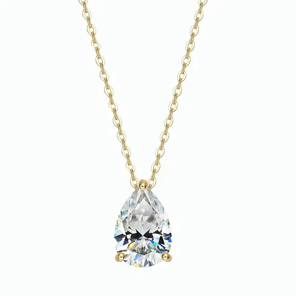 1/2/3/4CT Pear Cut D Color Moissanite Rings/Necklace For Women S925 Silver VVS1 Lab Diamond Waterdrop Pendant Jewely Gift
