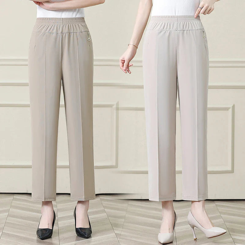Summer New Ice Silk Casual Trousers Thin Sports Loose Trend Straight Quick-drying Mom Trousers
