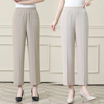 Summer New Ice Silk Casual Trousers Thin Sports Loose Trend Straight Quick-drying Mom Trousers