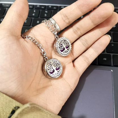 New Tree Of Life Aromatherapy Necklace Stainless Steel Essential Oil Diffuser Amulet Perfume Locket Pendant Women Jewelry Gift