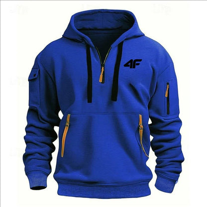 Men's hooded sweater casual sports jumper vintage Harajuku long sleeve zipper multi-pocket casual loose coat Street