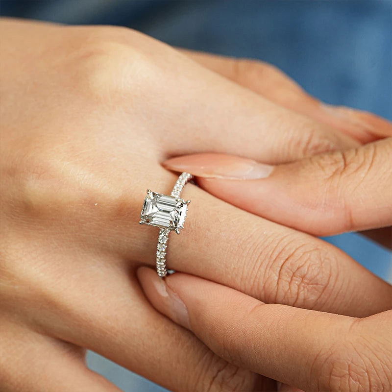 1ct 2ct 3ct Emerald Cut Moissanite Rings for Women 925 Sterling Silver Lab Diamond Wedding Engagement Ring Gemstone Band